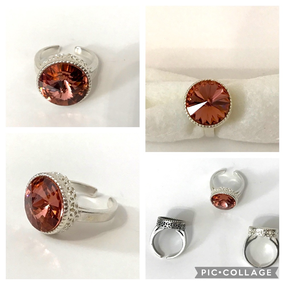 Handmade Swarovski Blush rose adjustable ring